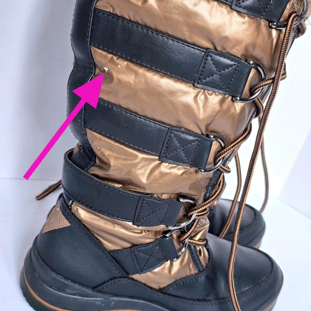 GUESS Hadly Womens Size 7M Tall Winter Boots Bronze Black Faux Fur Lace Up